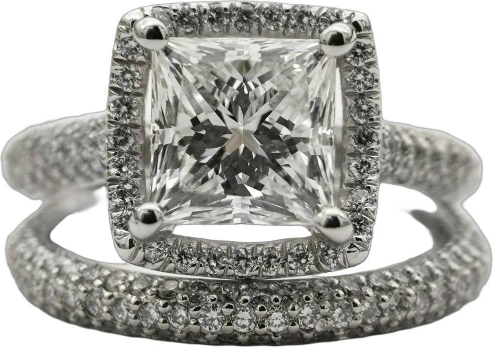 A princess cut halo ring